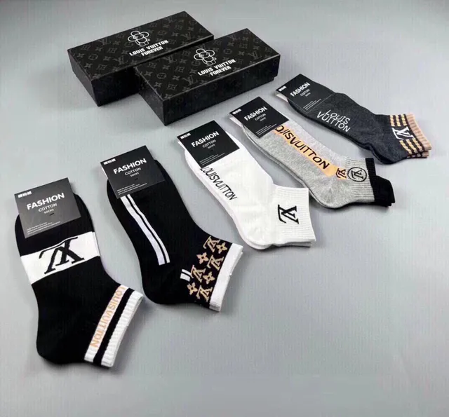 Louis Vuitton Black White Ankle-Length Cotton Knit Socks 4