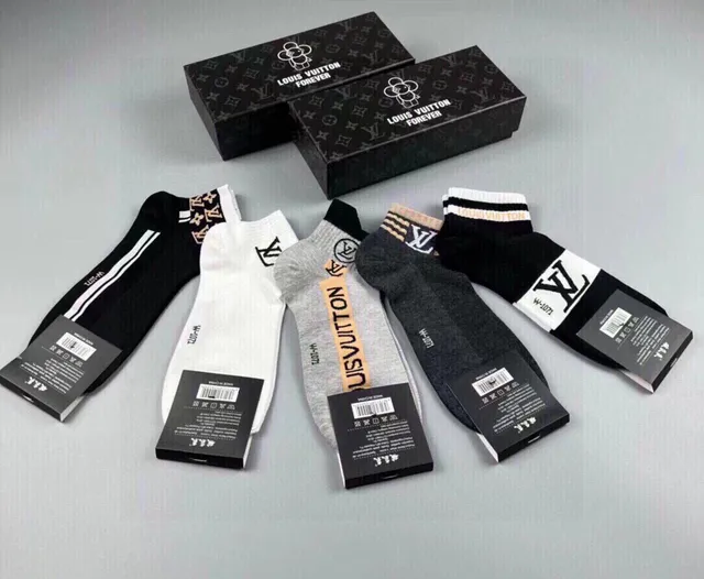 Louis Vuitton Black White Ankle-Length Cotton Knit Socks 5