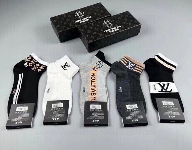 Louis Vuitton Black White Ankle-Length Cotton Knit Socks 6