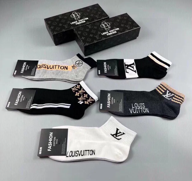 Louis Vuitton Black White Ankle-Length Cotton Knit Socks 7