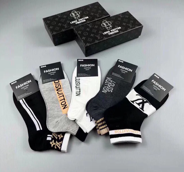 Louis Vuitton Black White Ankle-Length Cotton Knit Socks 8