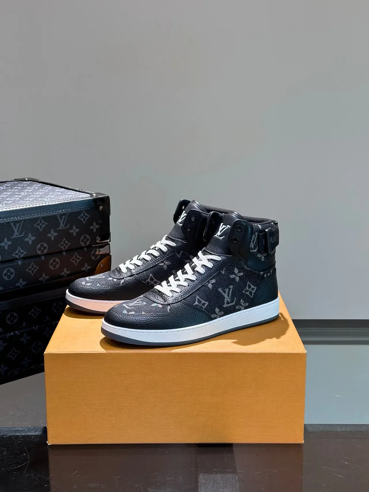 Louis Vuitton Black White High-Top Monogram-Printed Lifestyle Sneakers 3