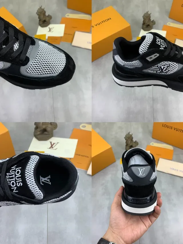 Louis Vuitton Black White Mesh-and-Suede Upper Monogram Side Panel Lifestyle Sneakers 3