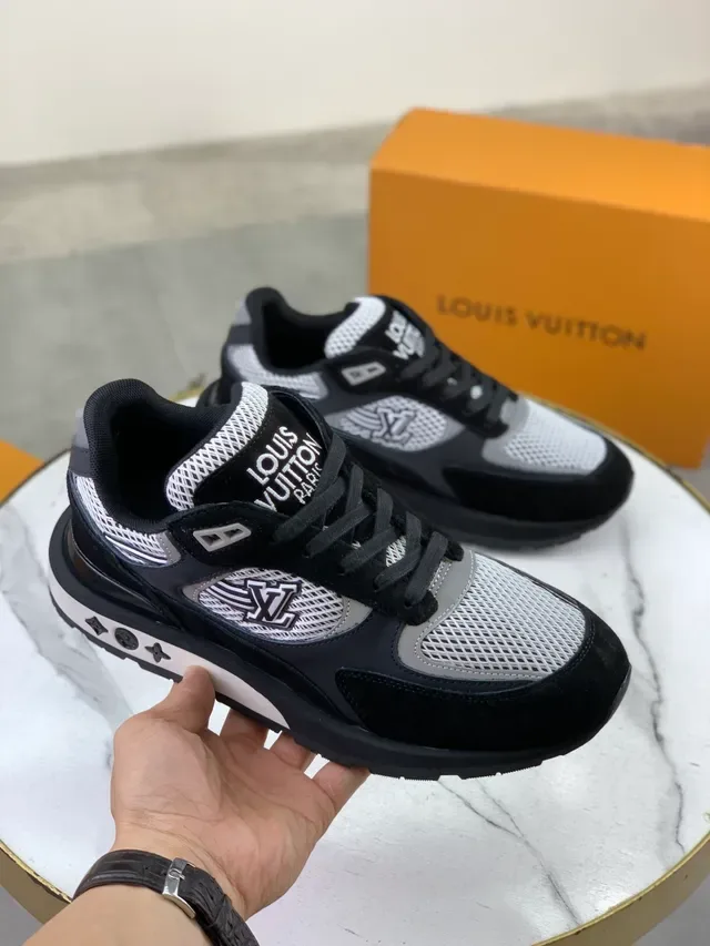 Louis Vuitton Black White Mesh-and-Suede Upper Monogram Side Panel Lifestyle Sneakers 5