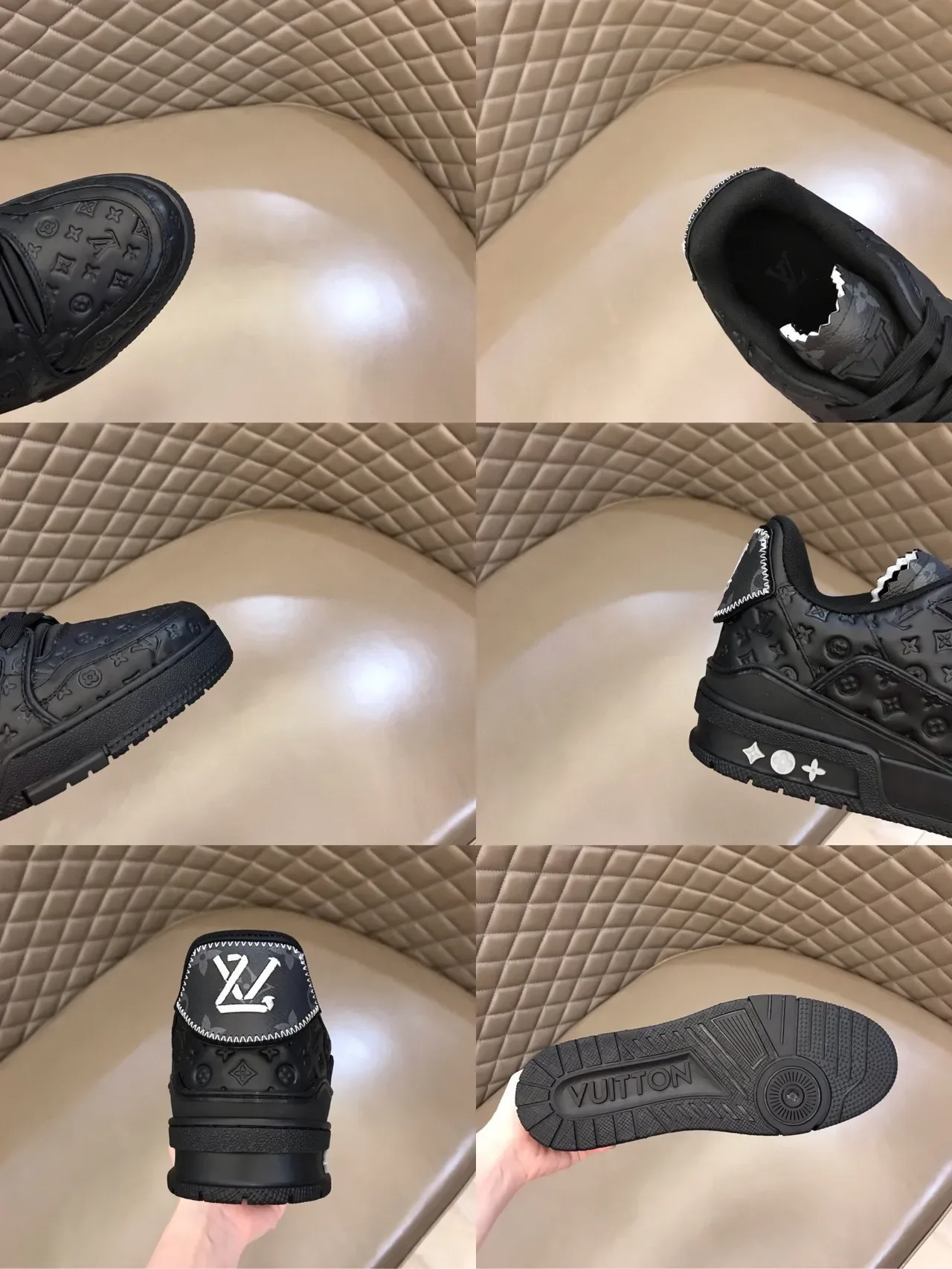Louis Vuitton Black White Monogram-Embossed Upper Sculpted Chunky Sole Lifestyle Sneakers 2
