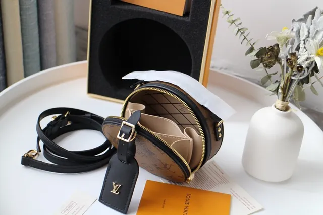 Louis Vuitton Boîte Chapeau Sac Tote Rond Brun Monogramme Toile 9