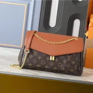 Louis Vuitton Brown Beige Flap-Top Monogram Canvas Chain Bag