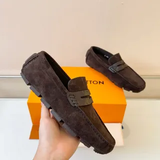 Louis Vuitton ब्राउन ब्लैक स्यूड अपर H-शेप्ड लेदर स्ट्रैप लोफर