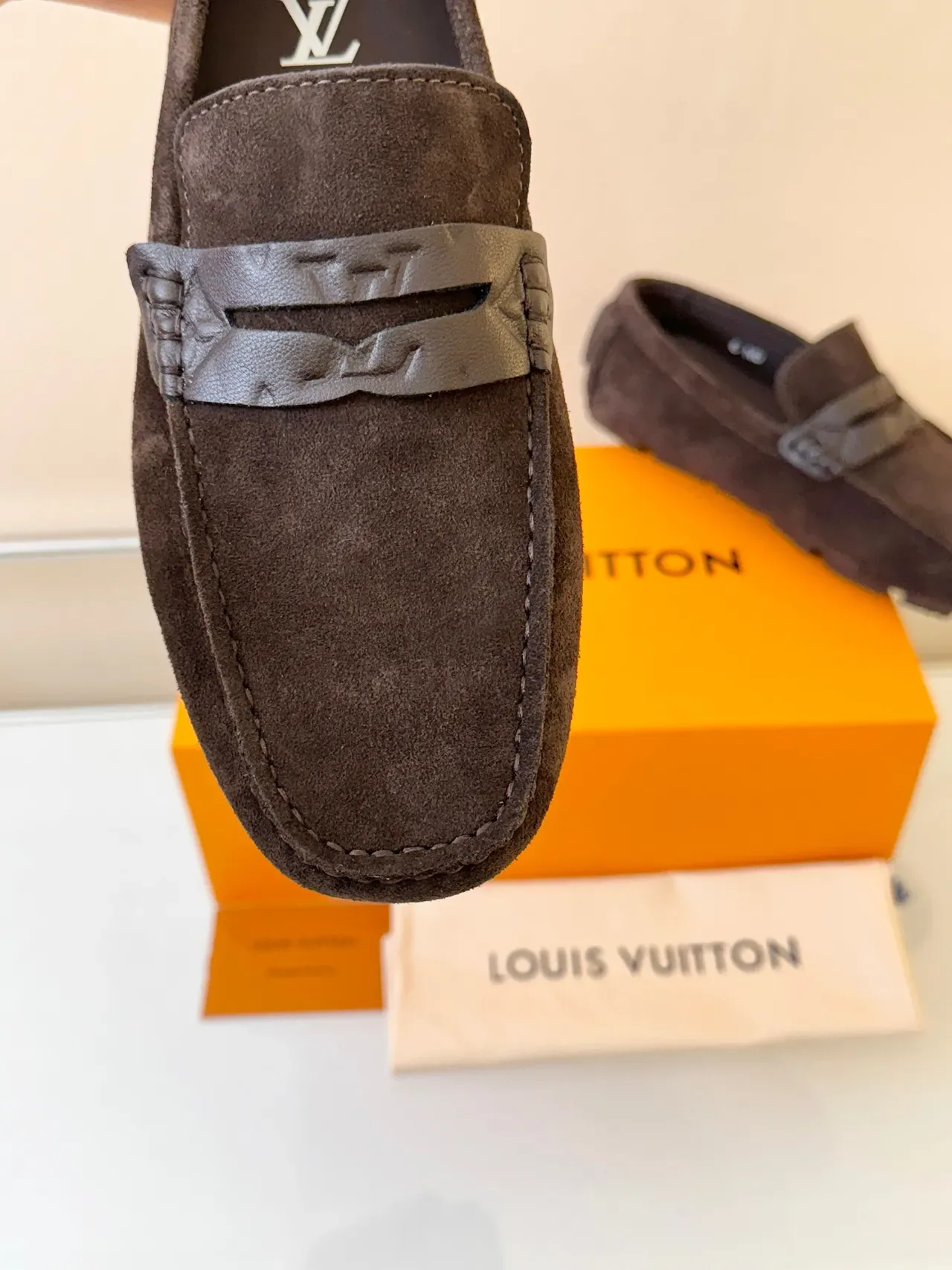 Louis Vuitton Brown Black Suede Upper H-Shaped Leather Strap Loafer 3