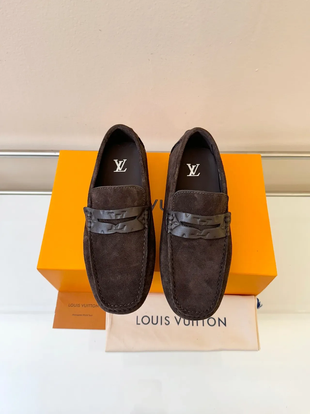 Louis Vuitton Brown Black Suede Upper H-Shaped Leather Strap Loafer 6