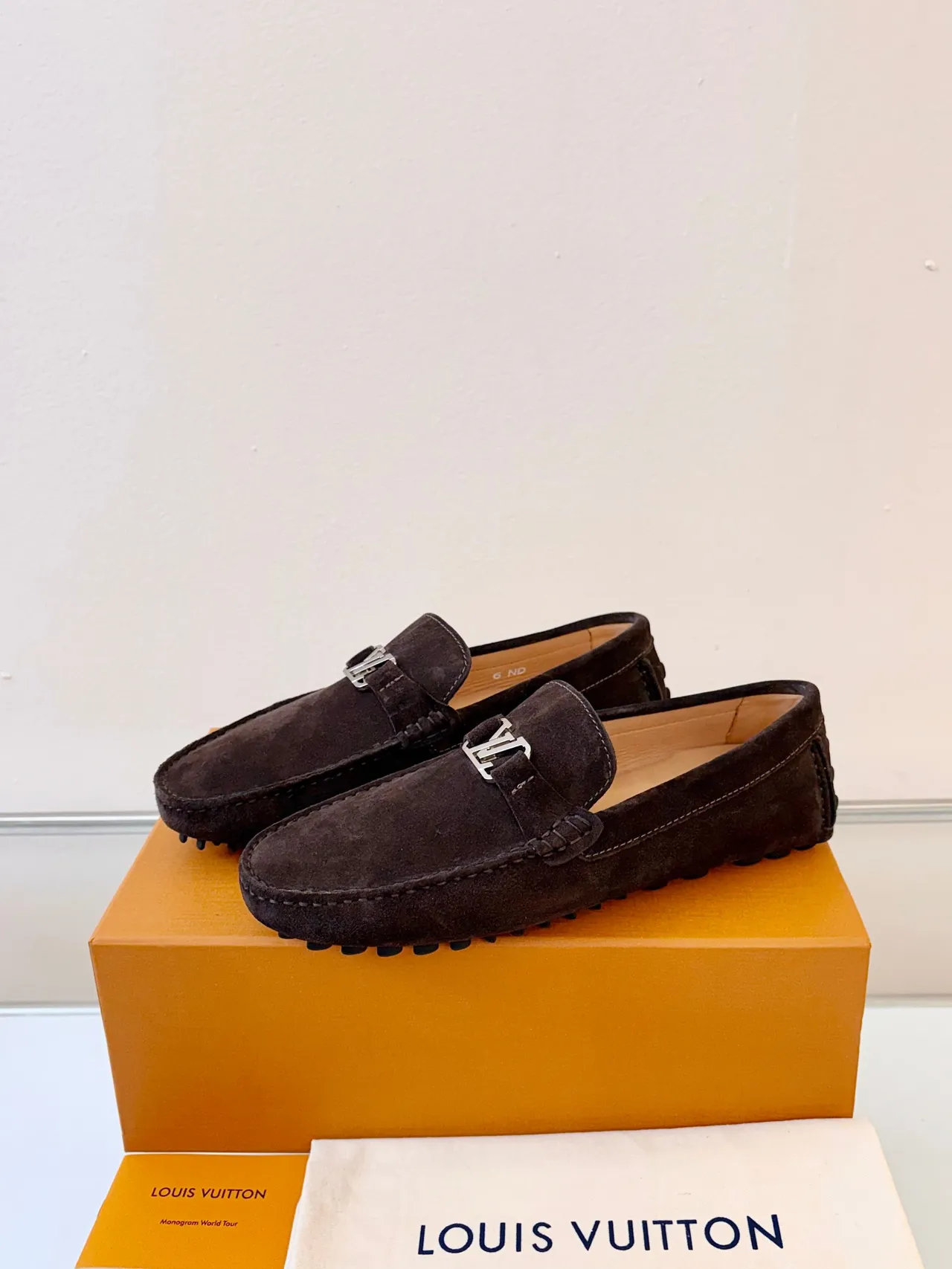 Louis Vuitton Brown Black Suede Upper Metal LV Buckle Loafer 2