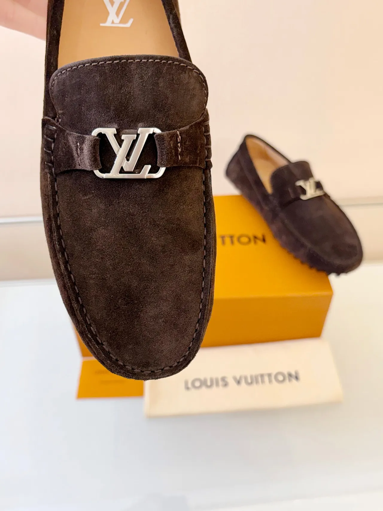 Louis Vuitton Brown Black Suede Upper Metal LV Buckle Loafer 3