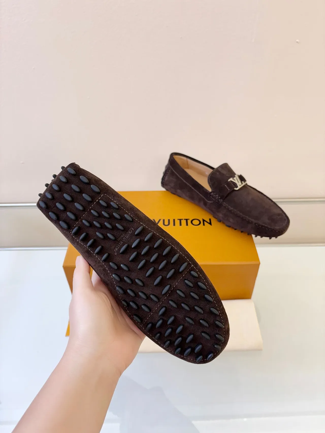 Louis Vuitton Brown Black Suede Upper Metal LV Buckle Loafer 5