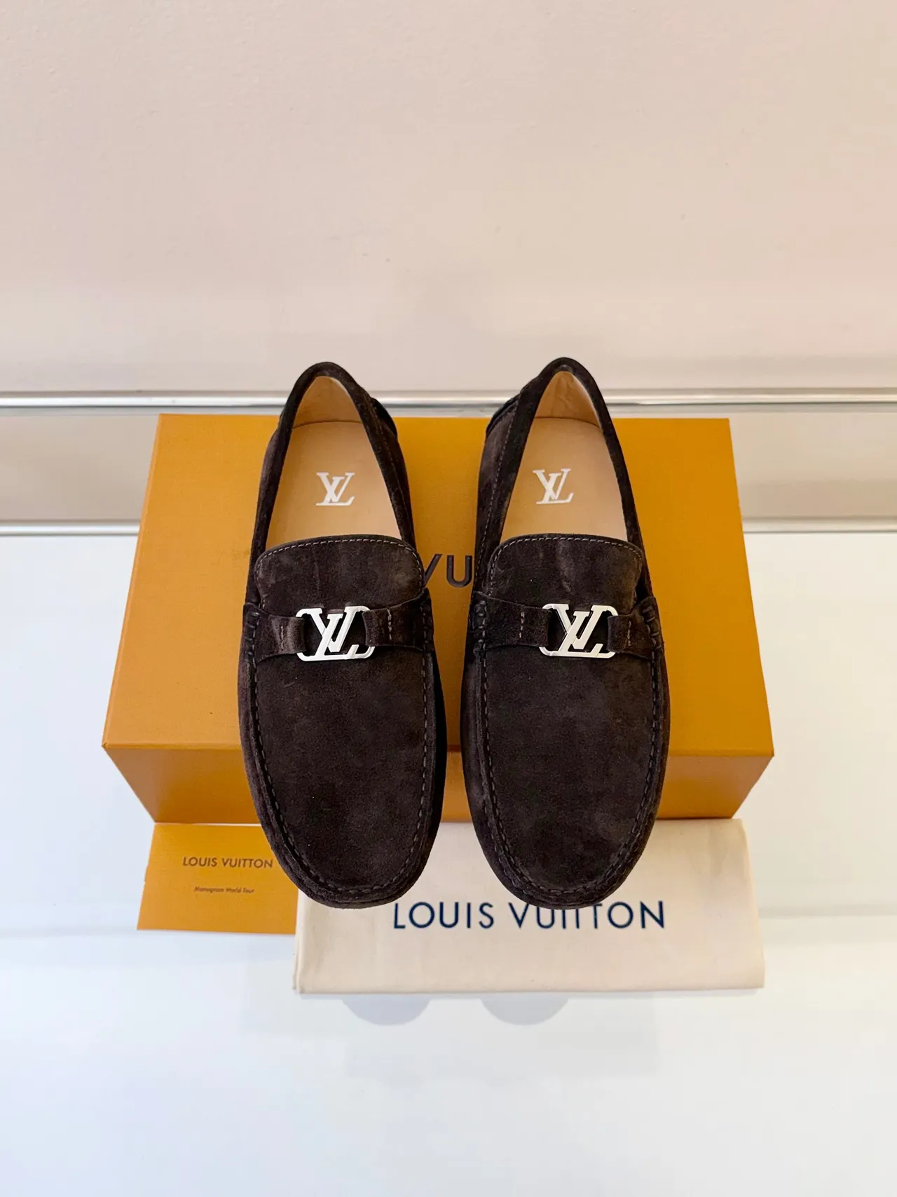 Louis Vuitton Brown Black Suede Upper Metal LV Buckle Loafer 6