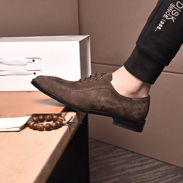 Louis Vuitton Brown Black Suede Upper Square Toe Brogue 6