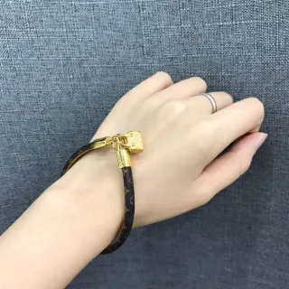 Louis Vuitton Brown Gold Monogram Canvas Padlock Clasp Bracelet