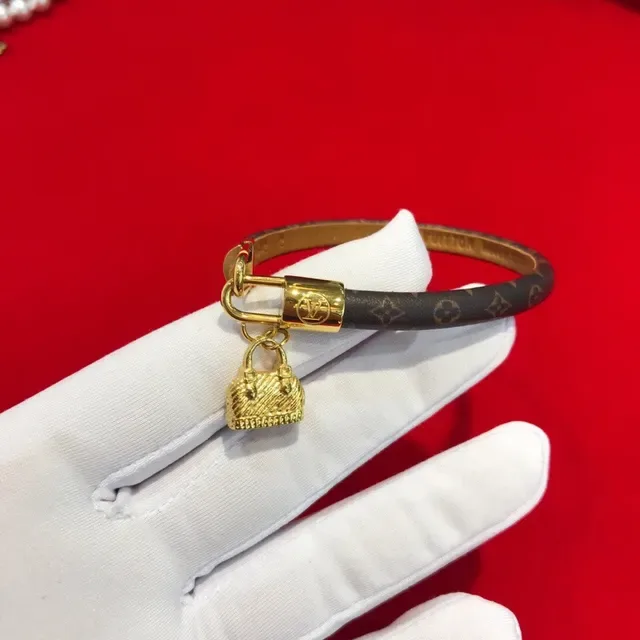 Louis Vuitton Brown Gold Monogram Canvas Padlock Clasp Bracelet 2
