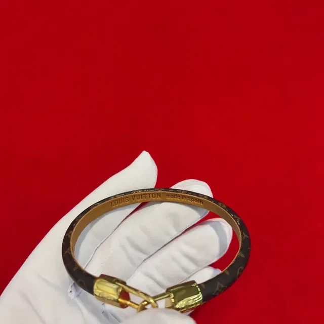 Louis Vuitton Brown Gold Monogram Canvas Padlock Clasp Bracelet 3