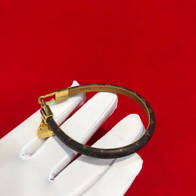 Louis Vuitton Brown Gold Monogram Canvas Padlock Clasp Bracelet 4