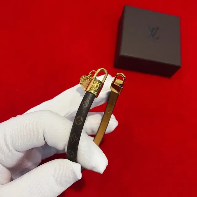 Louis Vuitton Brown Gold Monogram Canvas Padlock Clasp Bracelet 6