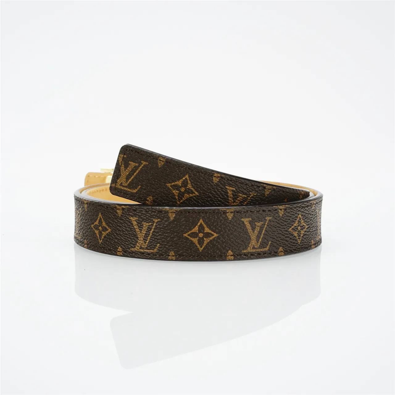 Louis Vuitton Ceinture en cuir marron doré toile monogram recouverte LV boucle 3