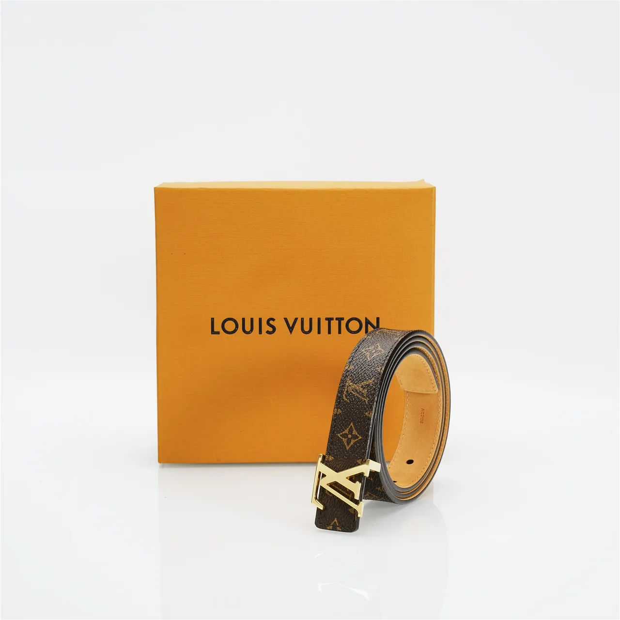 Louis Vuitton Ceinture en cuir marron doré toile monogram recouverte LV boucle 5