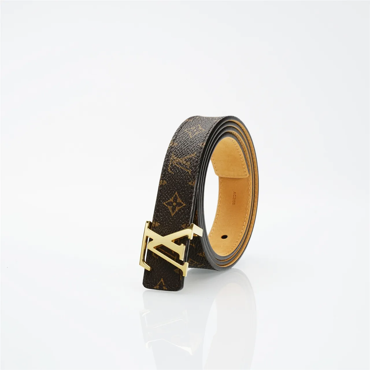 Louis Vuitton Ceinture en cuir marron doré toile monogram recouverte LV boucle 6