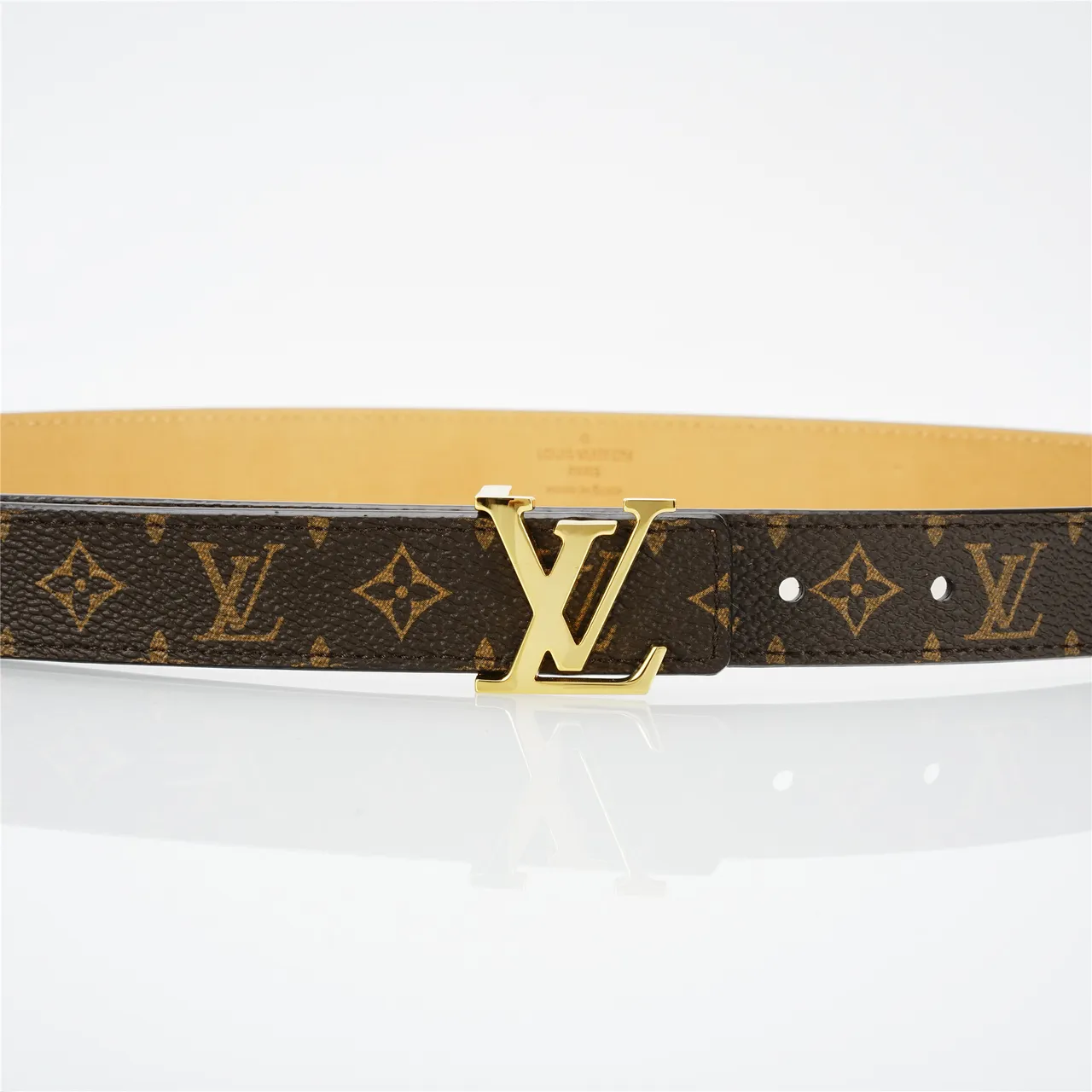 Louis Vuitton Ceinture en cuir marron doré toile monogram recouverte LV boucle 8