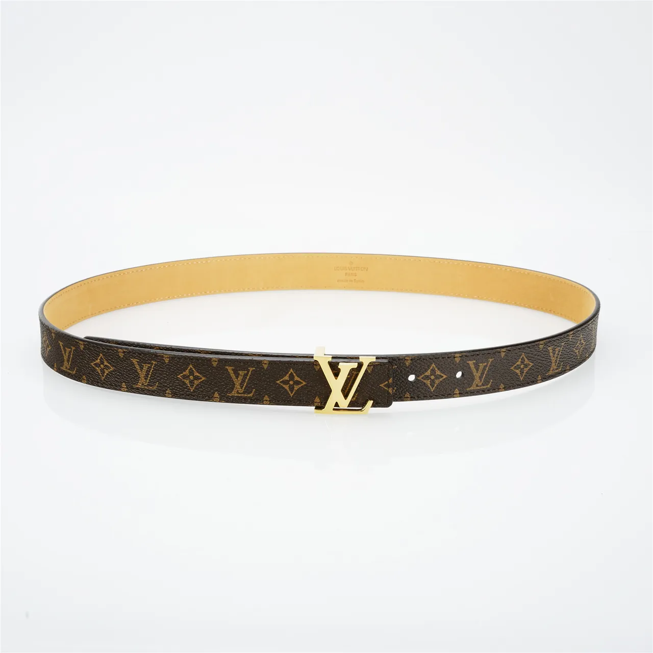 Louis Vuitton Ceinture en cuir marron doré toile monogram recouverte LV boucle 9