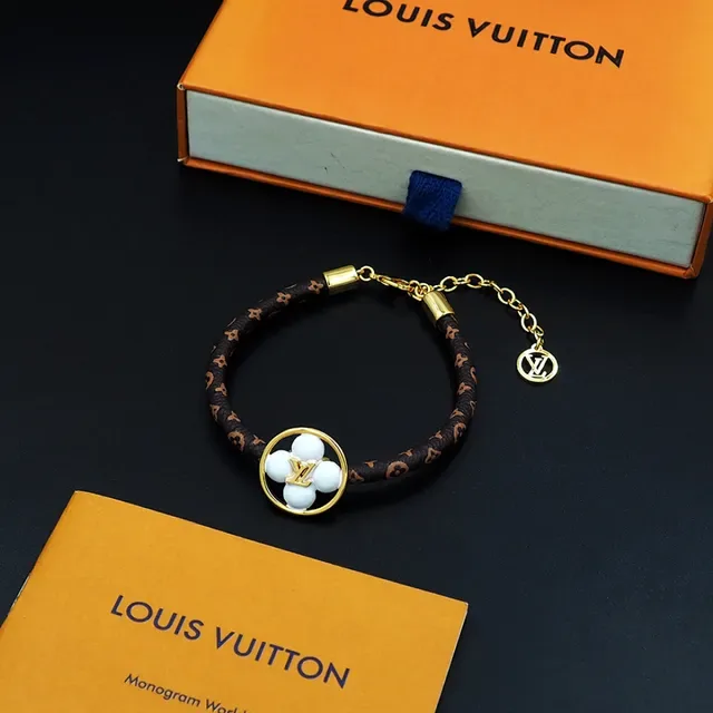 Louis Vuitton Brown Gold Monogrammed Leather Strap Circular Charm Bracelet 2
