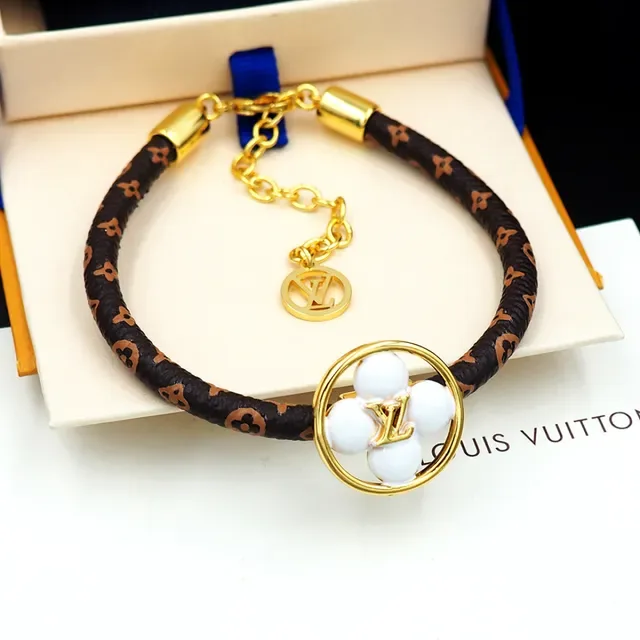 Louis Vuitton Brown Gold Monogrammed Leather Strap Circular Charm Bracelet 4