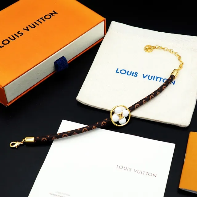 Louis Vuitton Brown Gold Monogrammed Leather Strap Circular Charm Bracelet 8