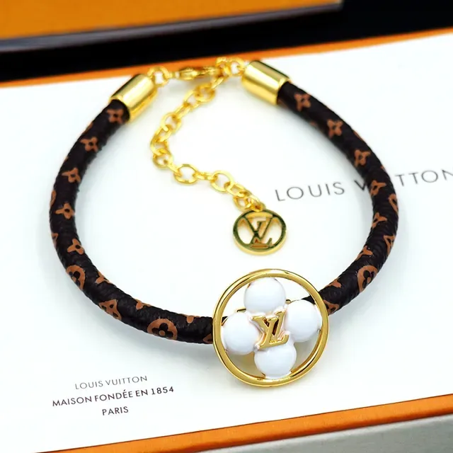 Louis Vuitton Brown Gold Monogrammed Leather Strap Circular Charm Bracelet 9