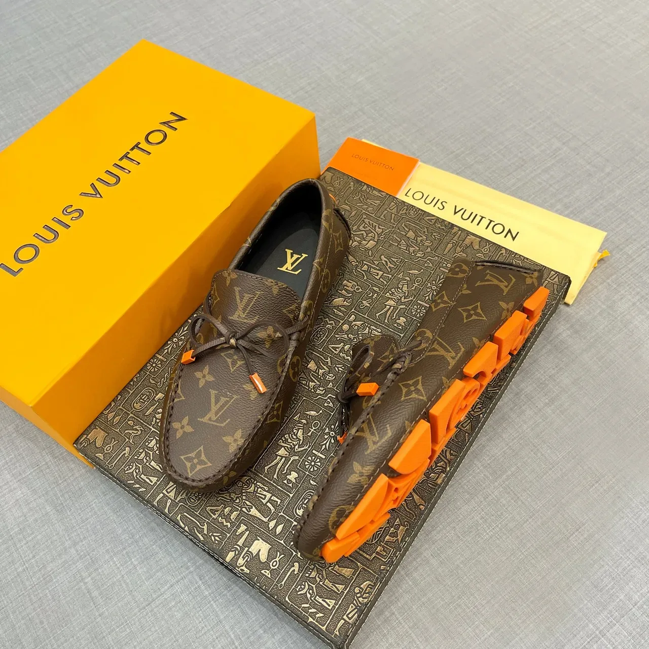 Louis Vuitton Brown Orange Monogram Canvas Leather Knotted Bow Detail Loafer 2