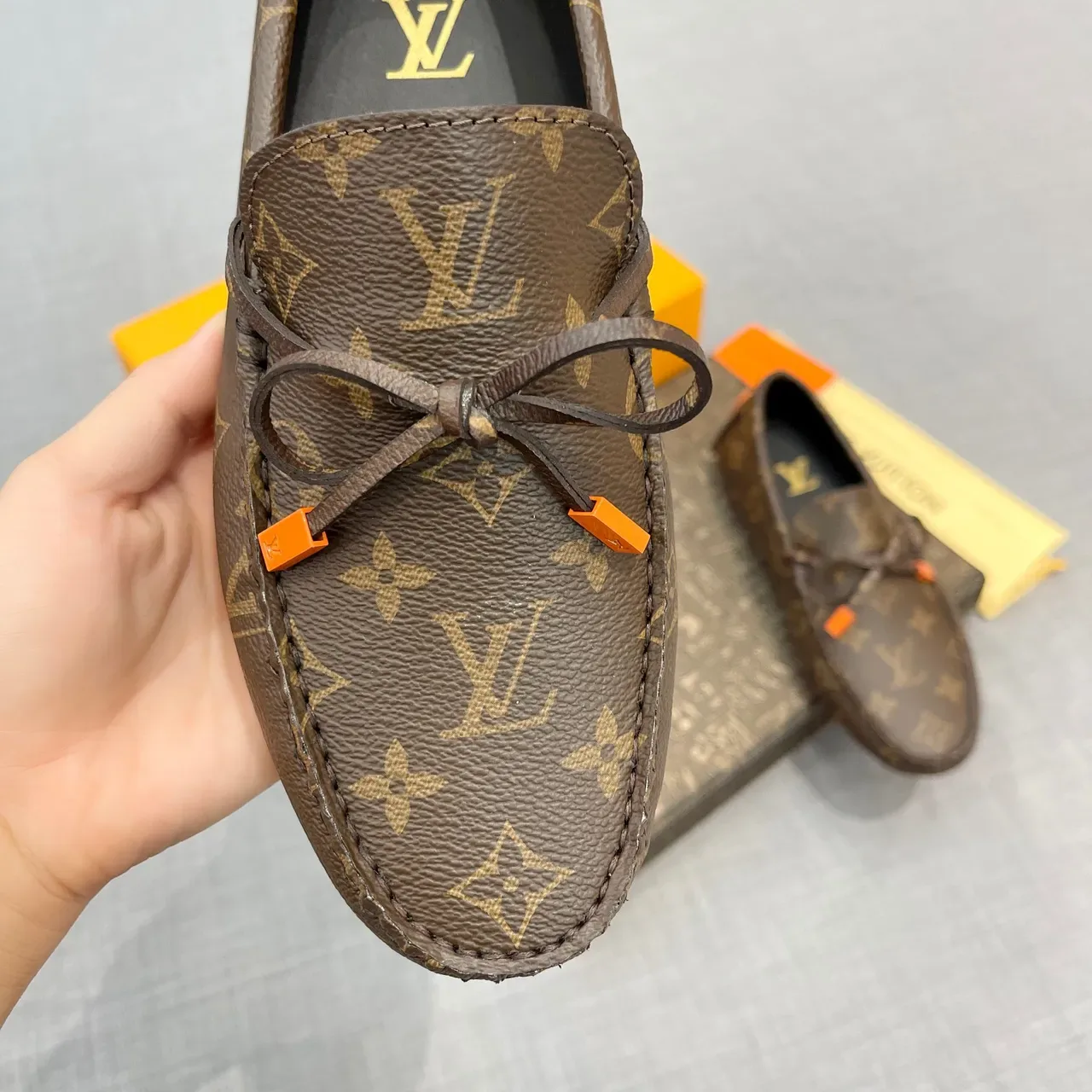 Louis Vuitton Brown Orange Monogram Canvas Leather Knotted Bow Detail Loafer 3