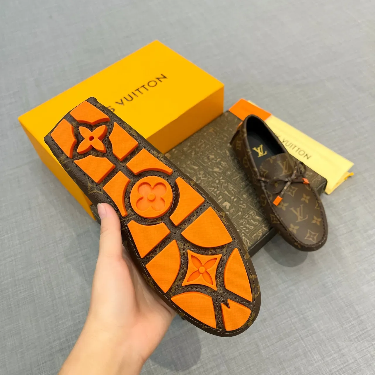 Louis Vuitton Brown Orange Monogram Canvas Leather Knotted Bow Detail Loafer 5