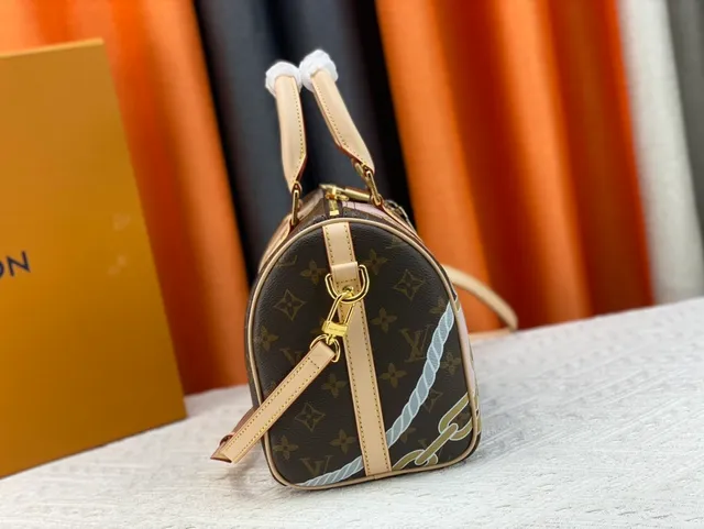 Louis Vuitton Brown Pink Monogram Canvas Painted Chain-and-Rope Motif Boston Bag 3