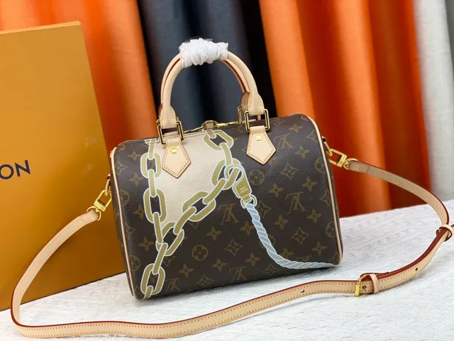 Louis Vuitton Brown Pink Monogram Canvas Painted Chain-and-Rope Motif Boston Bag 4