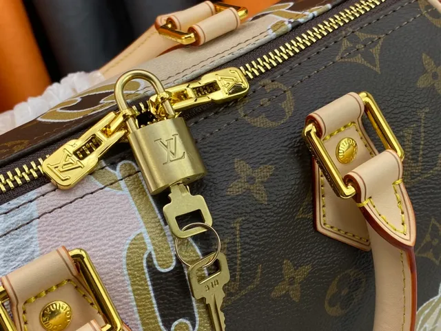 Louis Vuitton Brown Pink Monogram Canvas Painted Chain-and-Rope Motif Boston Bag 5