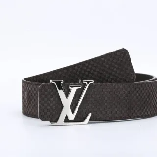 Louis Vuitton Brown Silver Woven Textured Strap Polished LV Buckle Leather Belt