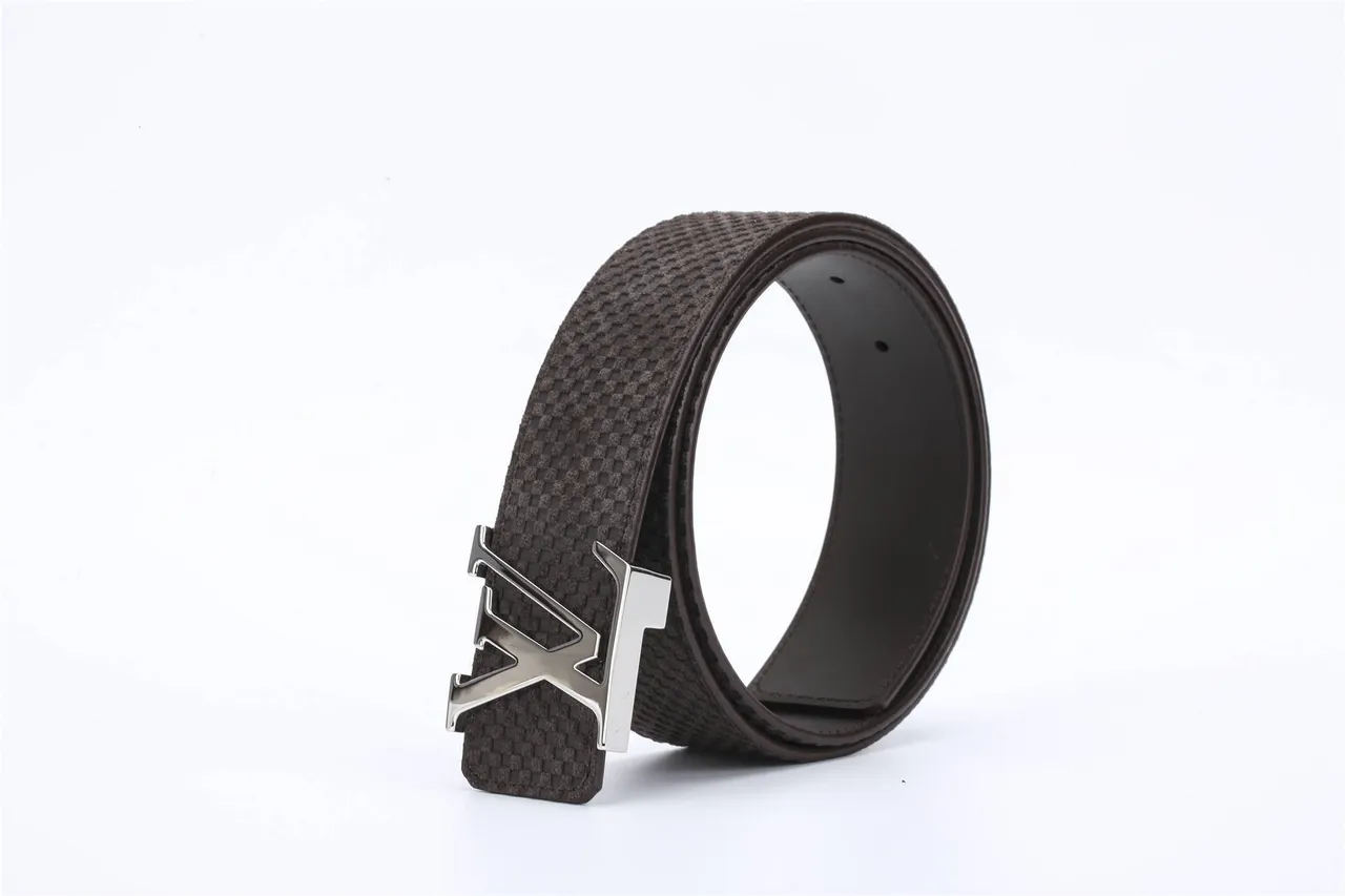 Louis Vuitton Brown Silver Woven Textured Strap Polished LV Buckle Leather Belt 5