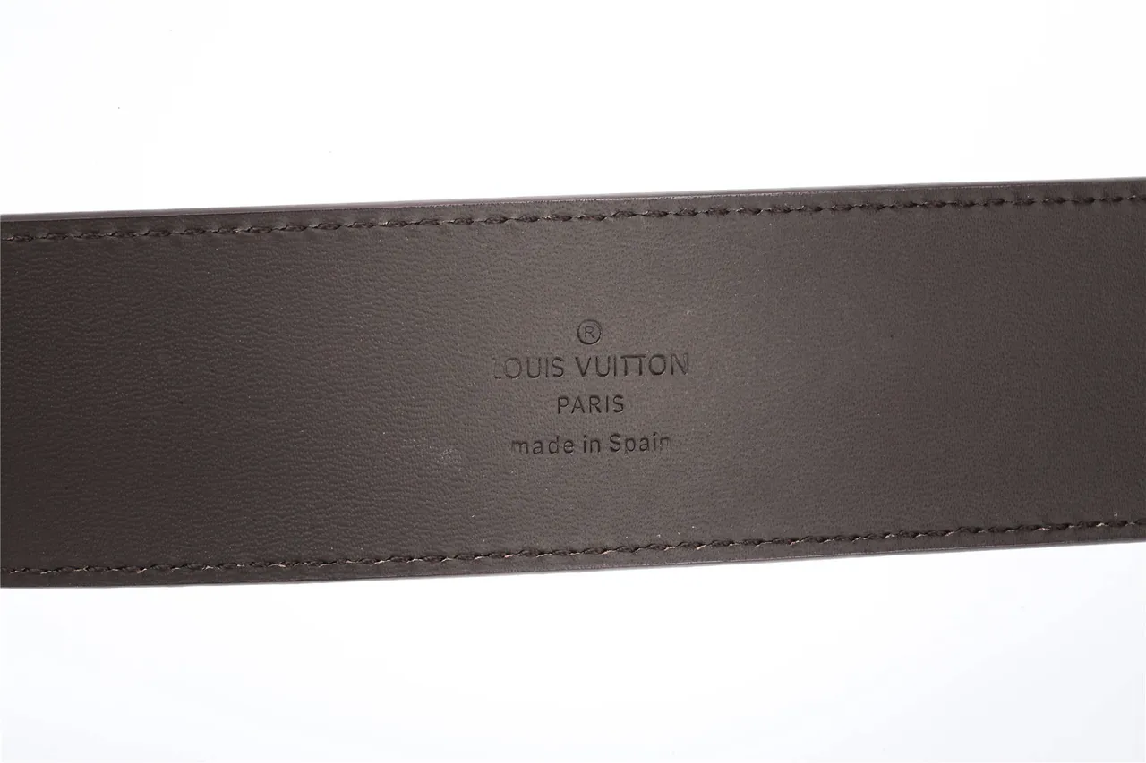 Louis Vuitton Brown Silver Woven Textured Strap Polished LV Buckle Leather Belt 8