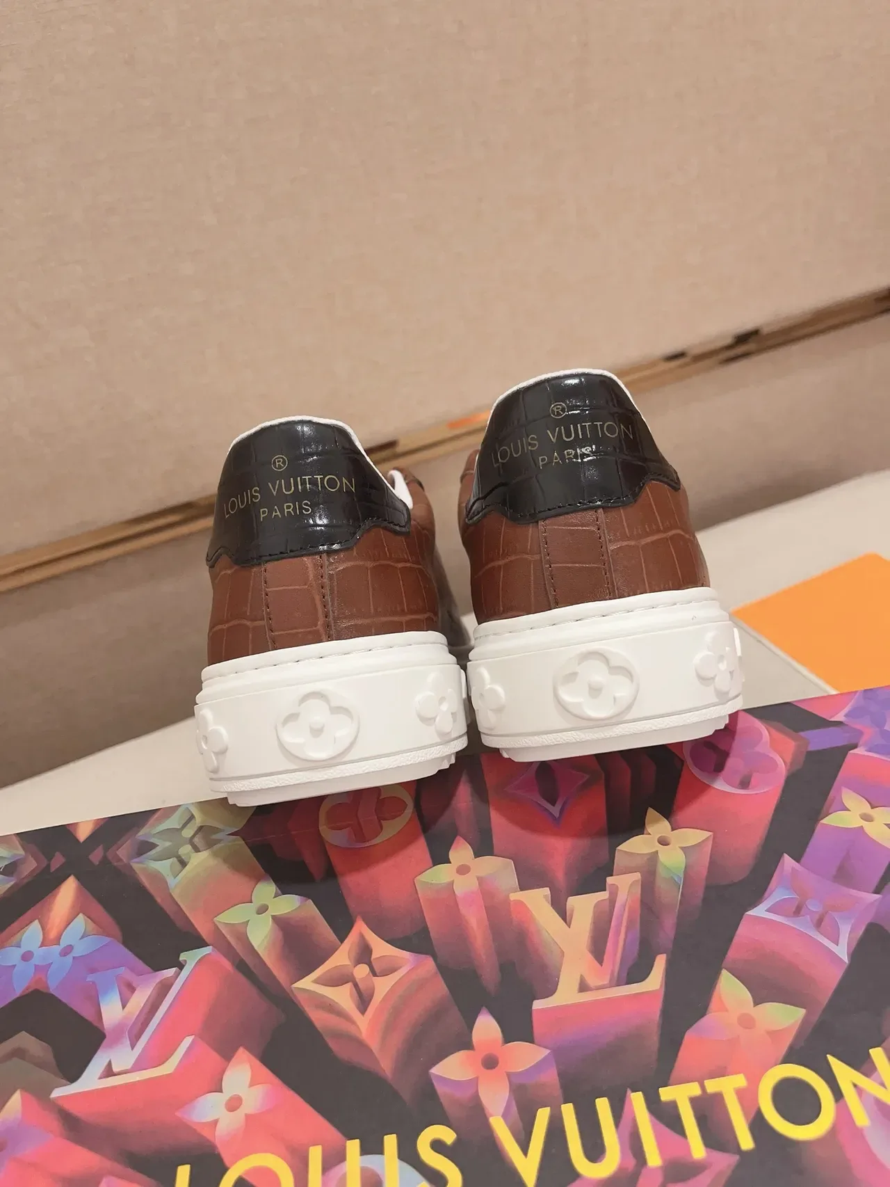 Louis Vuitton Brown White Crocodile-Embossed Leather Platform Sole Lifestyle Sneakers 8