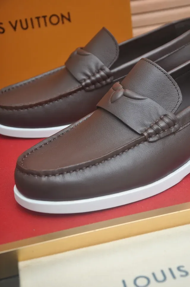 Louis Vuitton Brown White Leather Penny Braided Strap Loafer 2