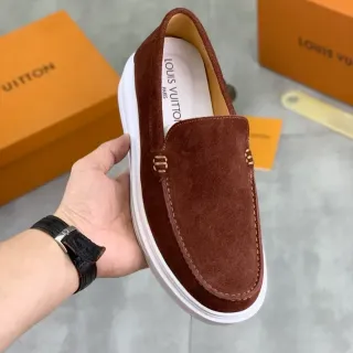 Louis Vuitton ब्राउन व्हाइट स्वेड अपर प्लेटफॉर्म सोल लोफर