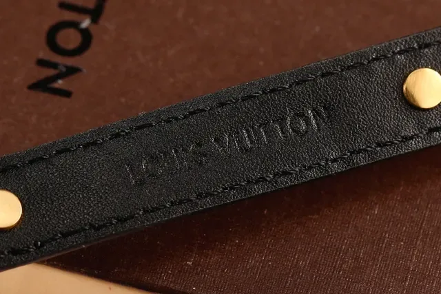 Louis Vuitton Chain Bracelet Brown Gold Monogram Canvas Black Leather Lining Bracelet 2
