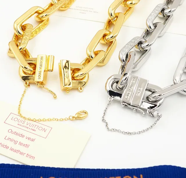 Louis Vuitton Chain Bracelet Gold and Silver Tone Chunky Link Bracelets 5