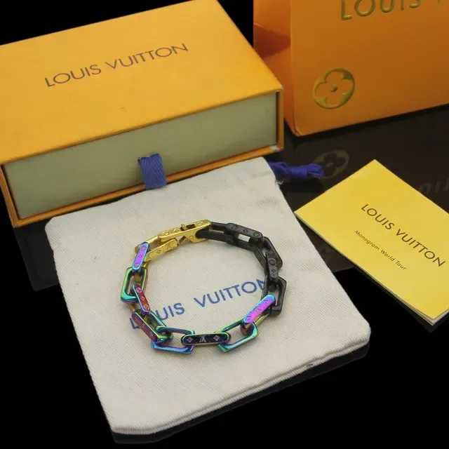 Louis Vuitton Chain Bracelet Multicolor Chunky Link Engraved Monogram Bracelet 6