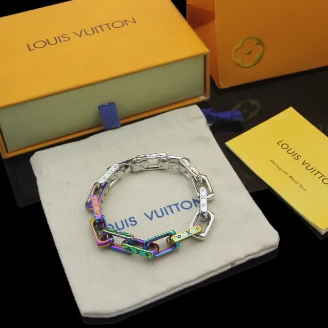 Louis Vuitton Chain Bracelet Multicolor Chunky Link Engraved Monogram Bracelet 7