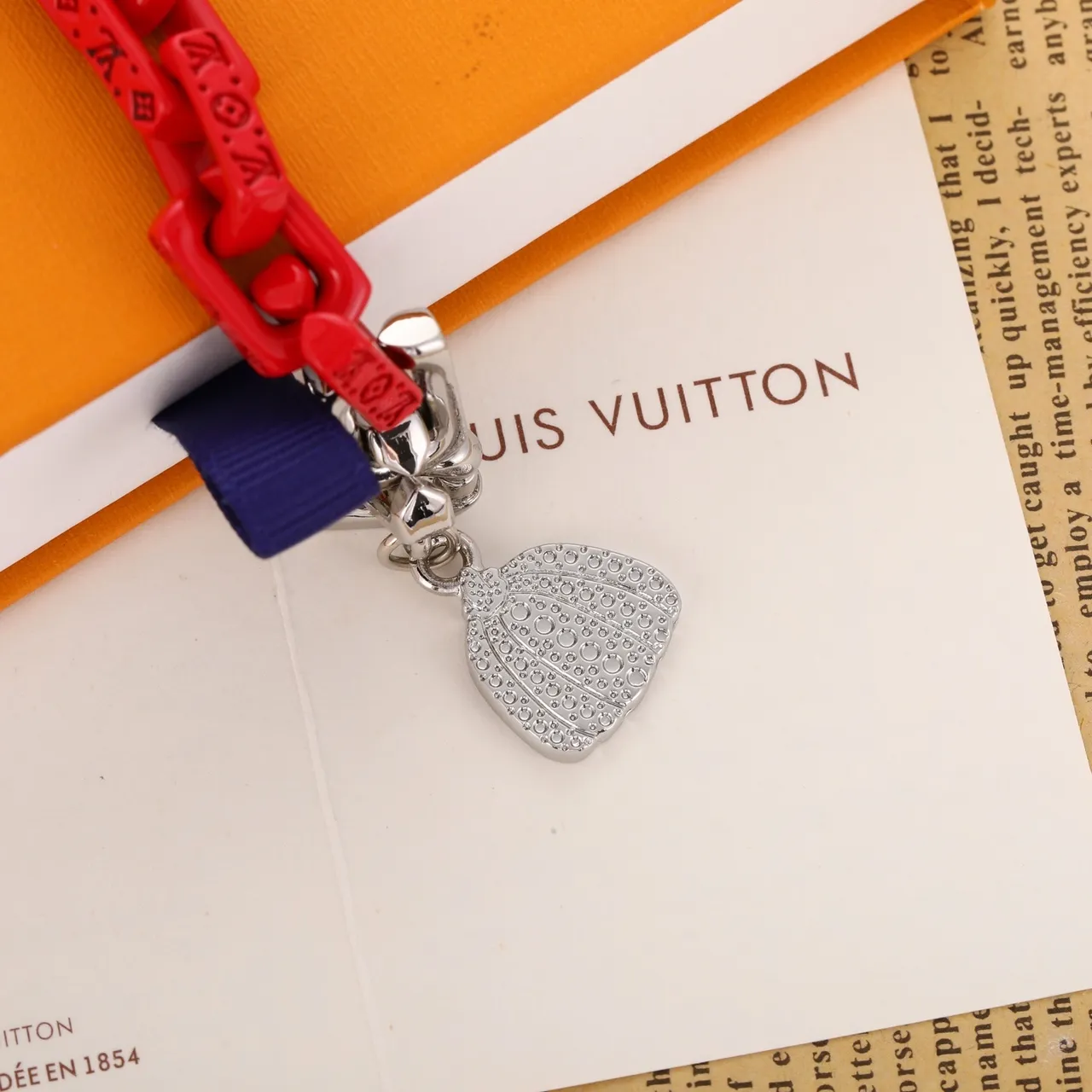 Louis Vuitton Chain Bracelet Red Silver Monogrammed Crystal-Embellished Heart Charm Bracelet 7